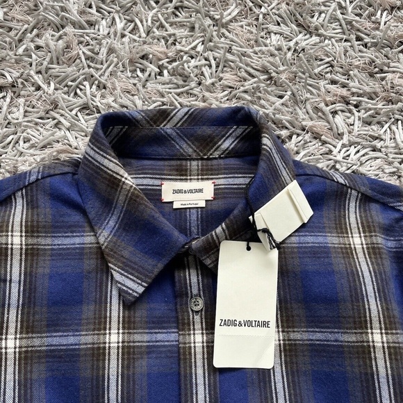 Zadig & Voltaire Stan Lc Flannel Check Blue Medium NWT - Picture 6 of 8